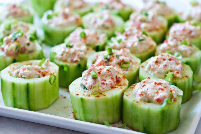 Cucumber Cups Stuffed with Spicy Crab
