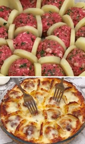 Cheesy Spinach, Meatball & Potato Bake