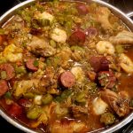 Okra stew with chicken, sausage, shrimp and crawfish tails, onion and green peppers Recipe Image