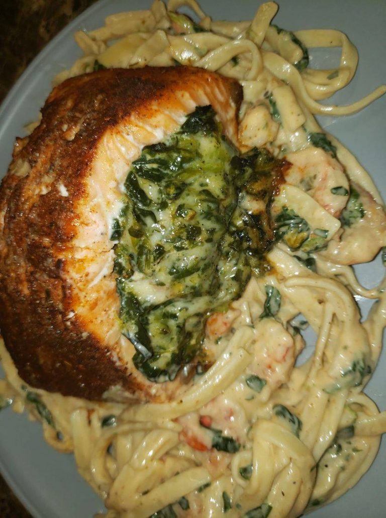 Blackened Salmon stuffed with spinach and parmesan cheese Recipe Image