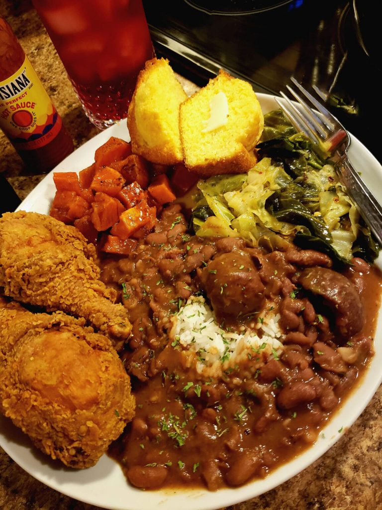 Louisiana Red Beans with Fried Chicken For Dinner Recipe Image