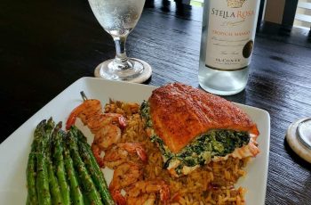 Stuffed Salmon Over Rice and Grilled Asparagus